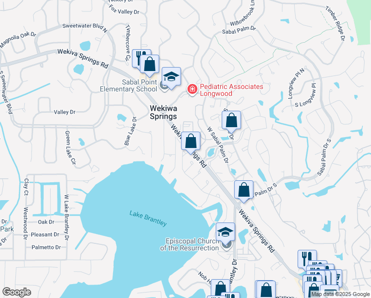 map of restaurants, bars, coffee shops, grocery stores, and more near 364 North Shadowbay Boulevard in Longwood