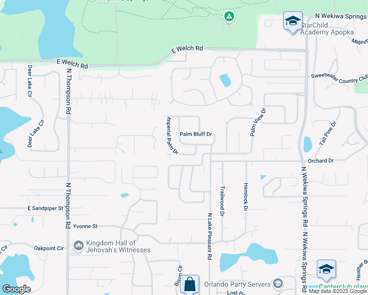 map of restaurants, bars, coffee shops, grocery stores, and more near 1662 Palm Beach Drive in Apopka