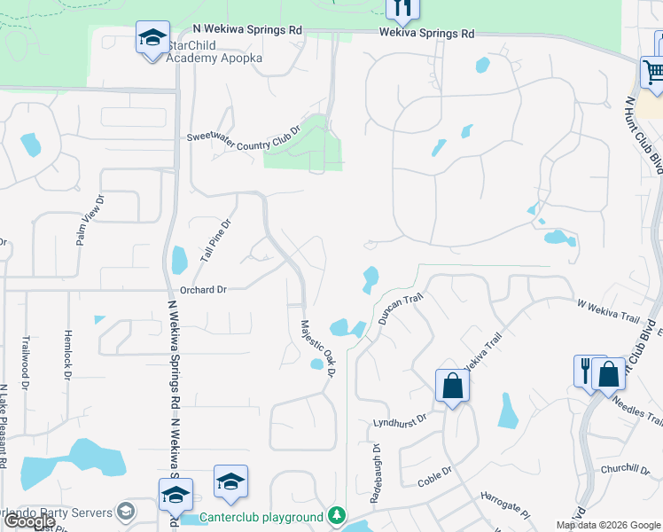 map of restaurants, bars, coffee shops, grocery stores, and more near 2703 Orchard Drive in Apopka