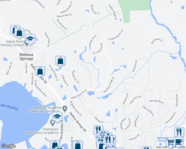map of restaurants, bars, coffee shops, grocery stores, and more near 409 Summit Ridge Place in Longwood