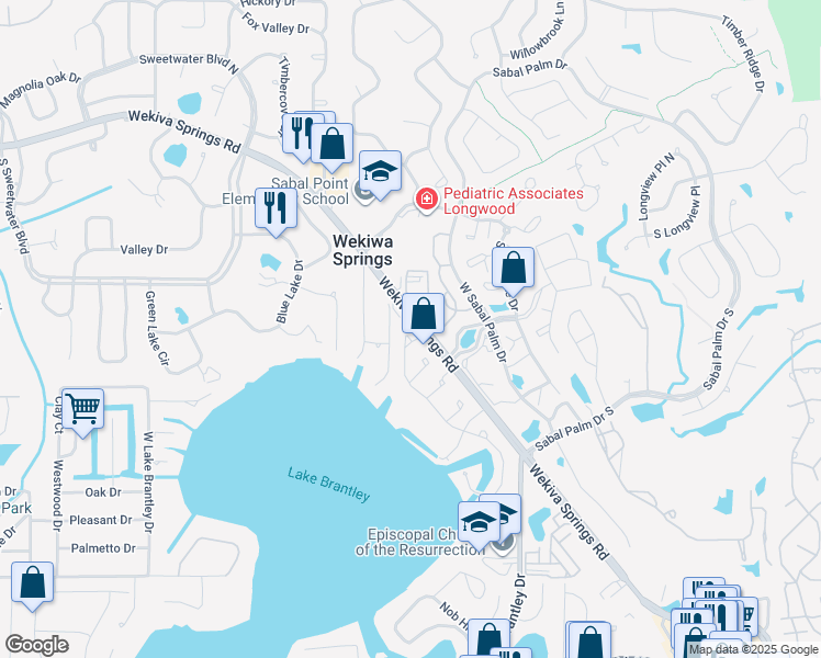 map of restaurants, bars, coffee shops, grocery stores, and more near 364 North Shadowbay Boulevard in Longwood