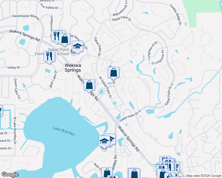 map of restaurants, bars, coffee shops, grocery stores, and more near 8201 Olympia Court in Longwood