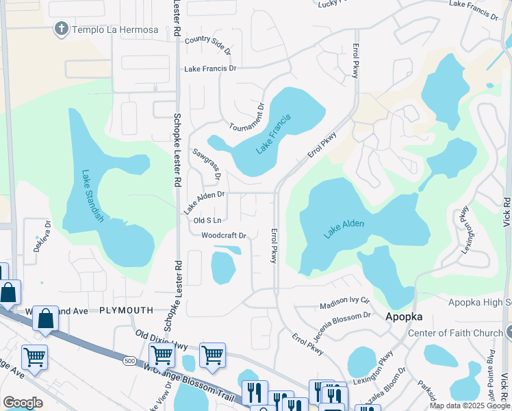 map of restaurants, bars, coffee shops, grocery stores, and more near 1918 Abbington Street in Apopka