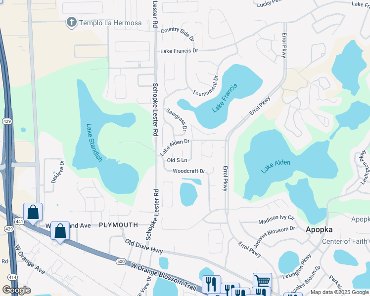 map of restaurants, bars, coffee shops, grocery stores, and more near 1071 Sweet Tree Court in Apopka