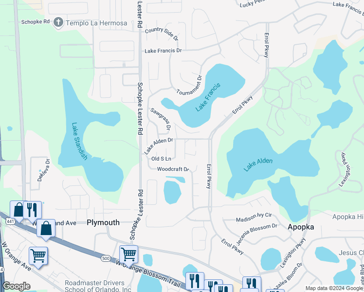 map of restaurants, bars, coffee shops, grocery stores, and more near 1064 Old Magnolia Cove Drive in Apopka