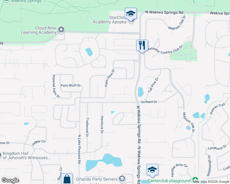 map of restaurants, bars, coffee shops, grocery stores, and more near 2241 Argo Wood Way in Apopka