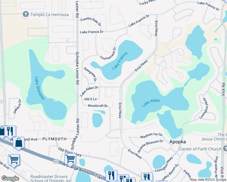 map of restaurants, bars, coffee shops, grocery stores, and more near 1934 Lake Alden Drive in Apopka