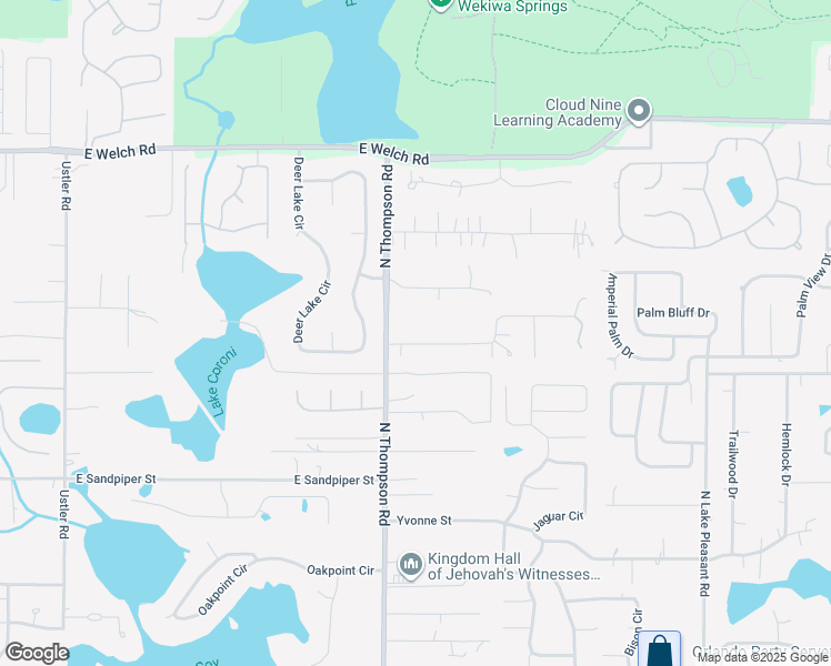 map of restaurants, bars, coffee shops, grocery stores, and more near 1225 Foxfire Drive in Apopka