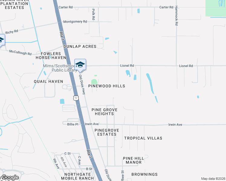 map of restaurants, bars, coffee shops, grocery stores, and more near 3525 Gloria Avenue in Mims