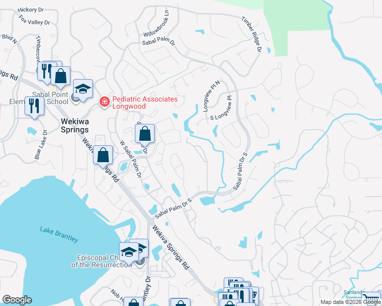 map of restaurants, bars, coffee shops, grocery stores, and more near 380 Golf Brook Circle in Longwood