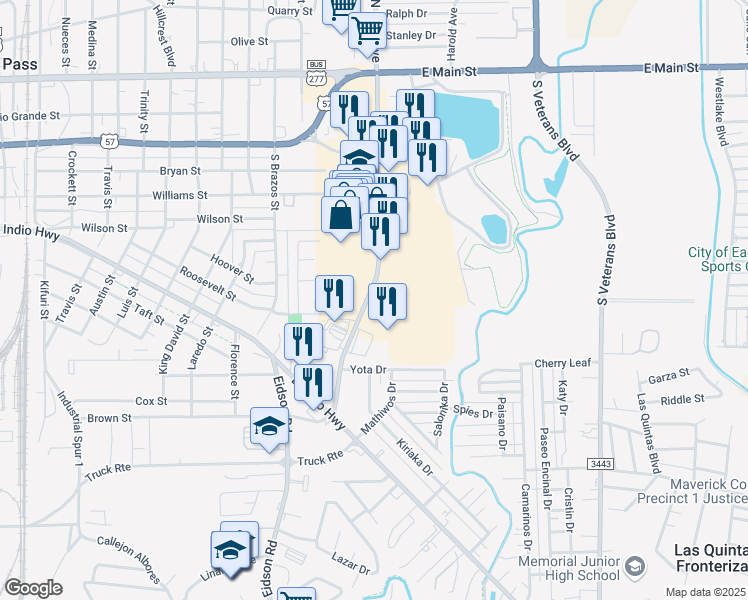 map of restaurants, bars, coffee shops, grocery stores, and more near 530 Farm-To-Market Road 375 in Eagle Pass