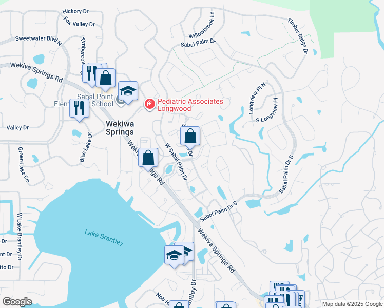 map of restaurants, bars, coffee shops, grocery stores, and more near 513 Sabal Lake Drive in Wekiwa Springs