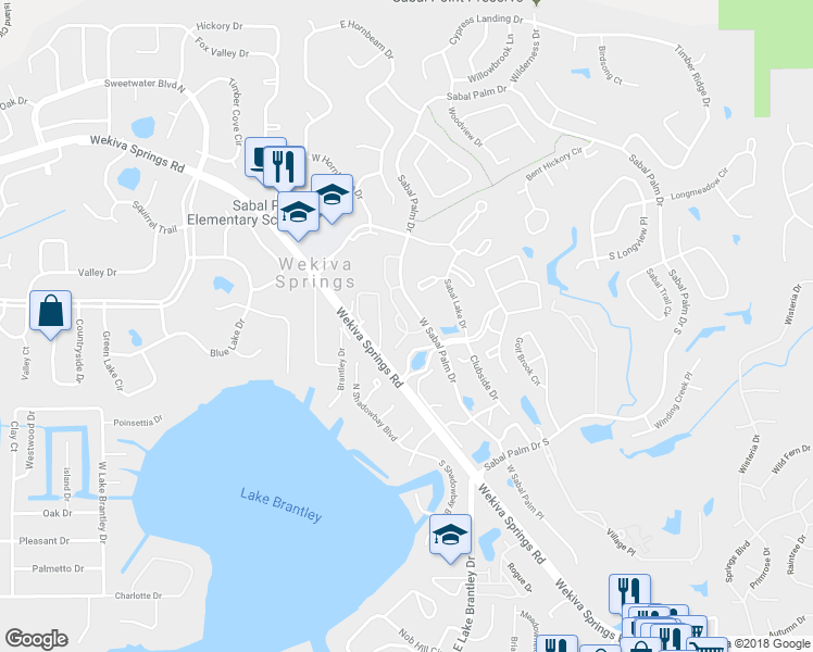 map of restaurants, bars, coffee shops, grocery stores, and more near 314 Sabal Park Place in Longwood