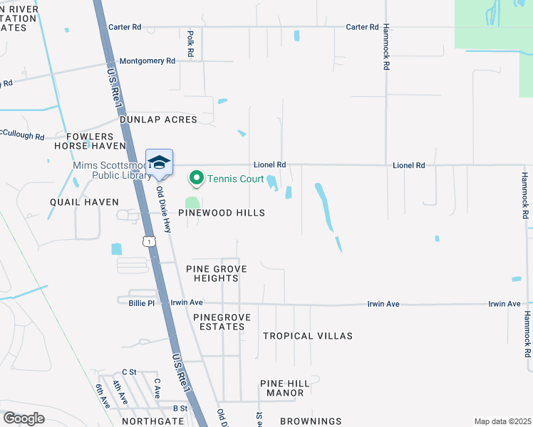 map of restaurants, bars, coffee shops, grocery stores, and more near 3485 Lionel Road in Mims