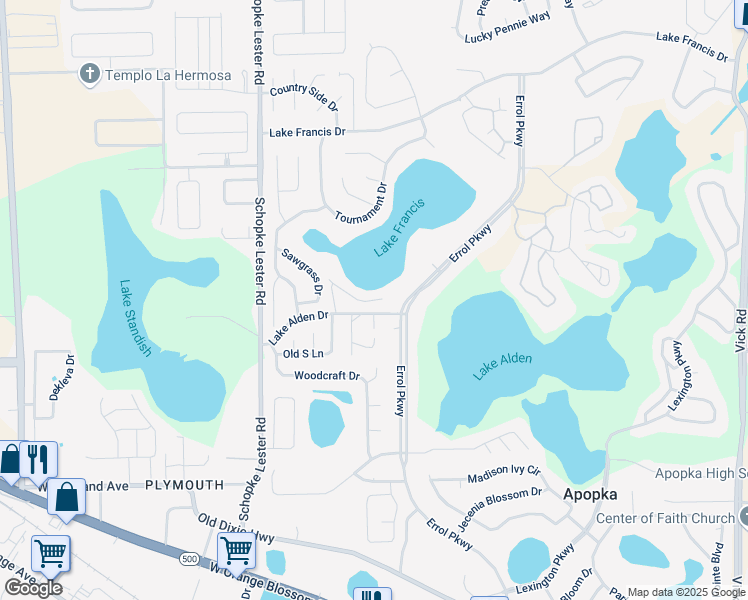 map of restaurants, bars, coffee shops, grocery stores, and more near 1354 Chebon Court in Apopka