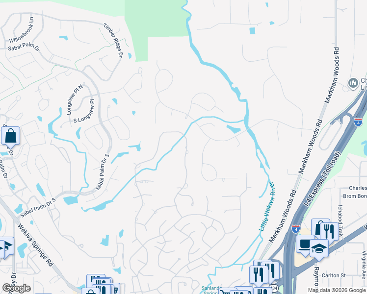 map of restaurants, bars, coffee shops, grocery stores, and more near 113 Wisteria Drive in Longwood
