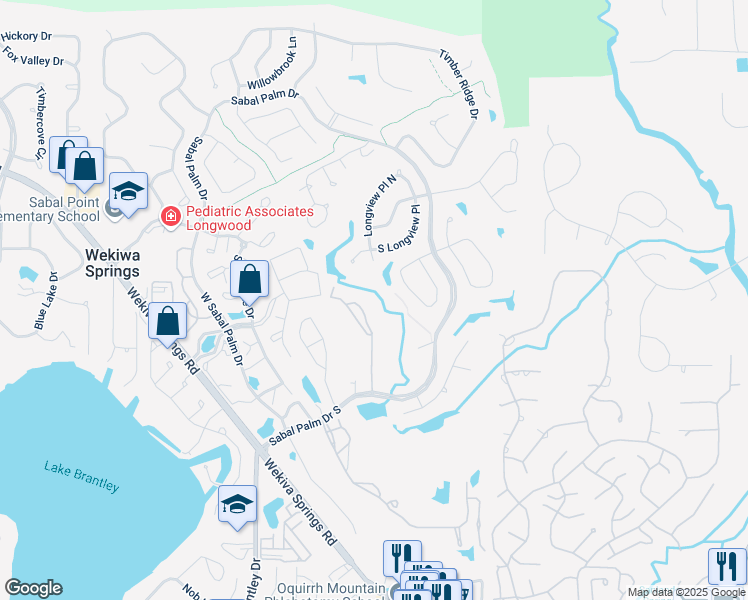 map of restaurants, bars, coffee shops, grocery stores, and more near 417 Summit Ridge Place in Longwood