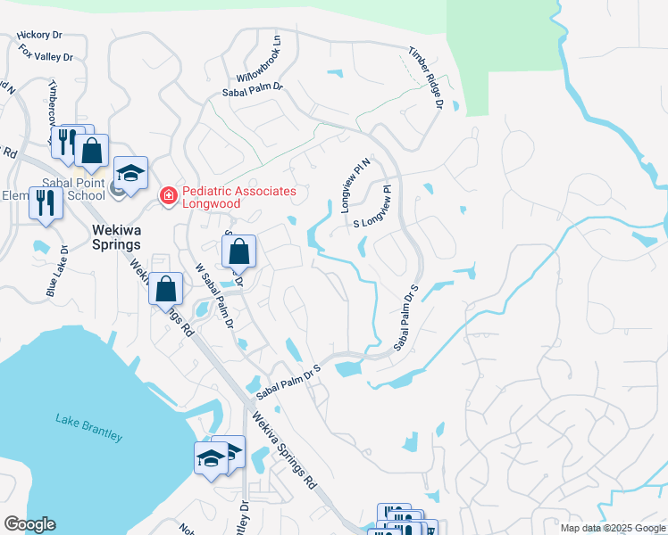 map of restaurants, bars, coffee shops, grocery stores, and more near 421 Summit Ridge Place in Longwood