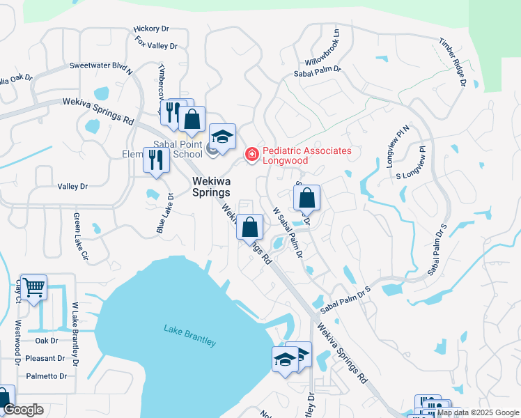 map of restaurants, bars, coffee shops, grocery stores, and more near 305 Sabal Park Place in Wekiwa Springs