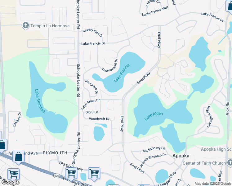 map of restaurants, bars, coffee shops, grocery stores, and more near 1354 Chebon Court in Apopka