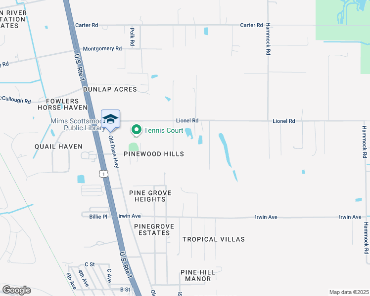 map of restaurants, bars, coffee shops, grocery stores, and more near 3485 Lionel Road in Mims