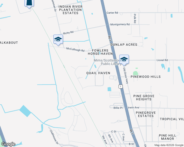 map of restaurants, bars, coffee shops, grocery stores, and more near 3772 East R Smyth Drive in Mims