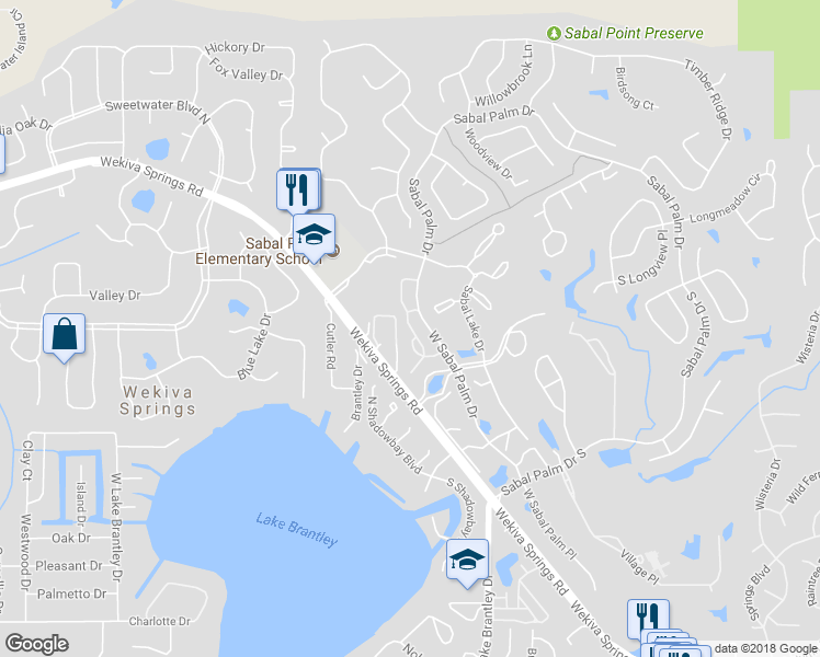 map of restaurants, bars, coffee shops, grocery stores, and more near 366 Sabal Park Place in Longwood