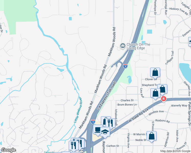 map of restaurants, bars, coffee shops, grocery stores, and more near 484 Villa Nova Point in Longwood