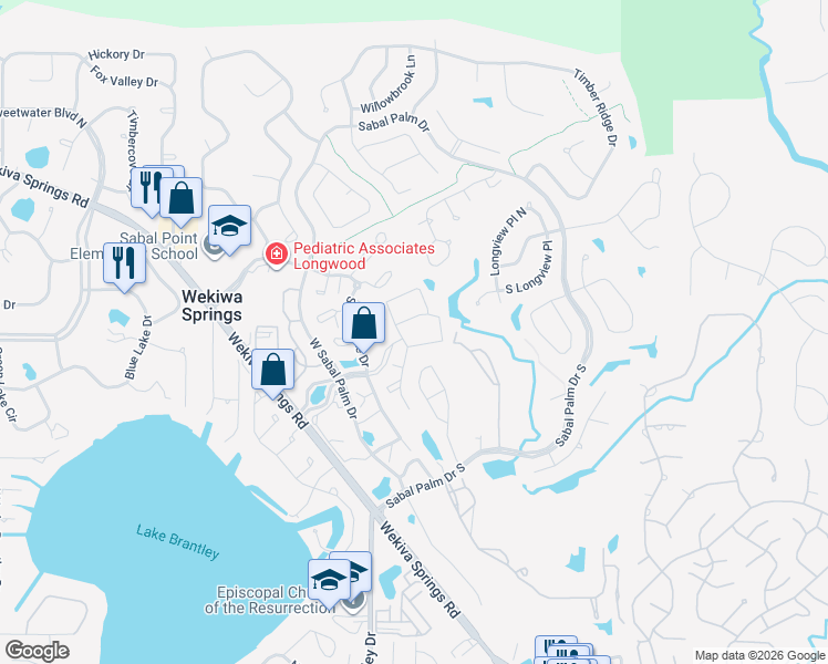 map of restaurants, bars, coffee shops, grocery stores, and more near 2700 Sabal Alexander Circle in Wekiwa Springs
