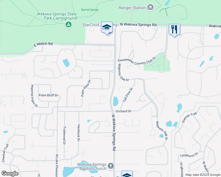 map of restaurants, bars, coffee shops, grocery stores, and more near 2216 Palm Vista Drive in Apopka