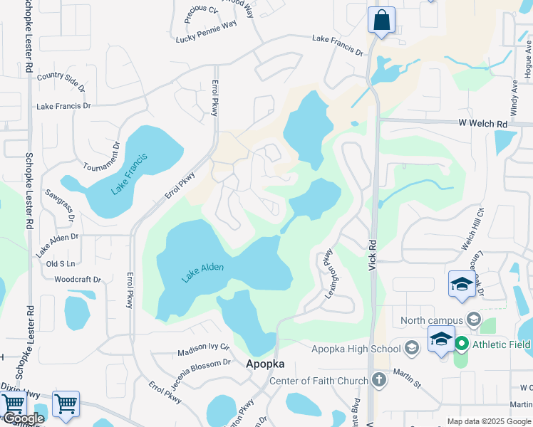 map of restaurants, bars, coffee shops, grocery stores, and more near 1132 Linkside Court in Apopka
