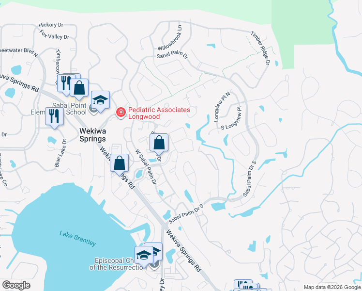 map of restaurants, bars, coffee shops, grocery stores, and more near 2700 Sabal Alexander Circle in Wekiwa Springs