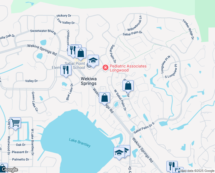 map of restaurants, bars, coffee shops, grocery stores, and more near 302 Sabal Park Place in Longwood