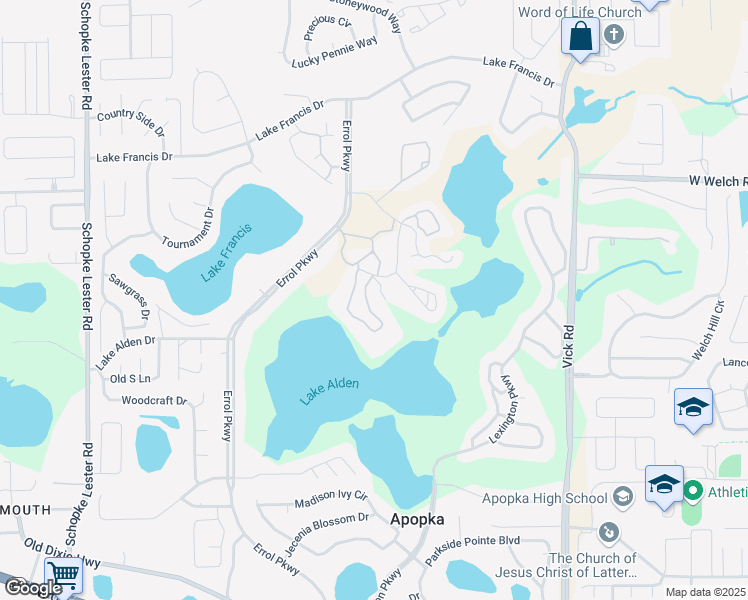 map of restaurants, bars, coffee shops, grocery stores, and more near 1246 Villa Lane in Apopka