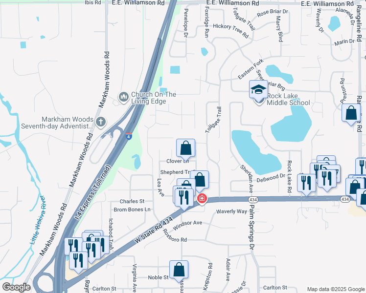 map of restaurants, bars, coffee shops, grocery stores, and more near 188 Tollgate Branch in Longwood