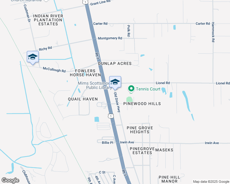 map of restaurants, bars, coffee shops, grocery stores, and more near 3757 Old Dixie Highway in Mims