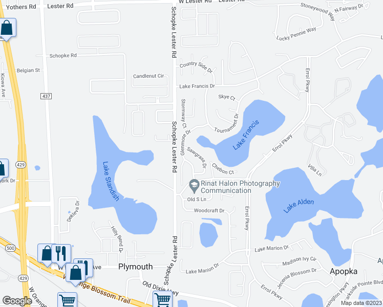 map of restaurants, bars, coffee shops, grocery stores, and more near 2077 Sawgrass Drive in Apopka