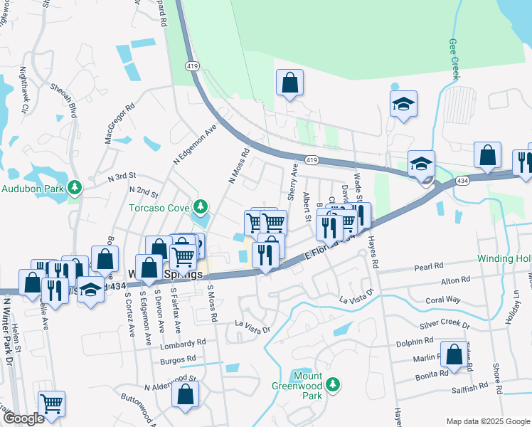 map of restaurants, bars, coffee shops, grocery stores, and more near 339 San Rafael Street in Winter Springs
