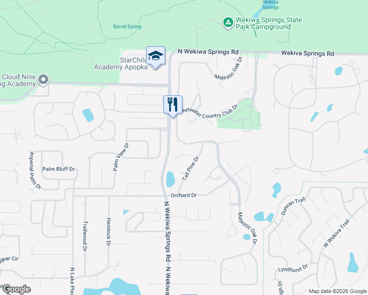 map of restaurants, bars, coffee shops, grocery stores, and more near 1255 Majestic Oak Drive in Apopka