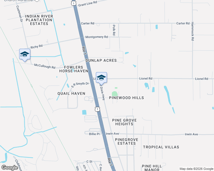 map of restaurants, bars, coffee shops, grocery stores, and more near 3563-3657 Lionel Road in Mims