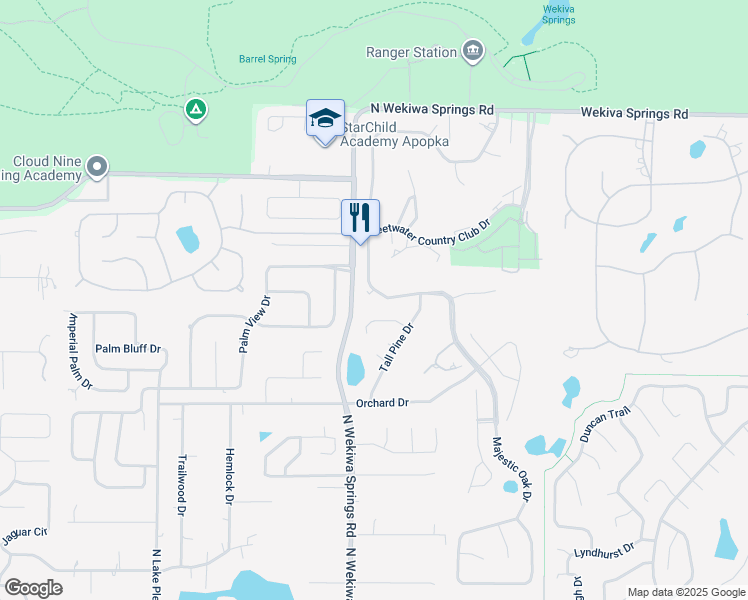 map of restaurants, bars, coffee shops, grocery stores, and more near 1255 Majestic Oak Drive in Apopka