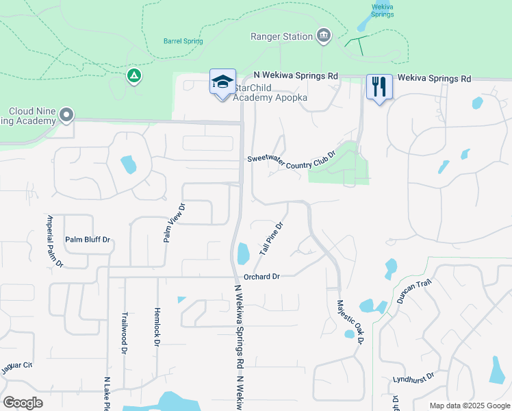 map of restaurants, bars, coffee shops, grocery stores, and more near 1255 Majestic Oak Drive in Apopka