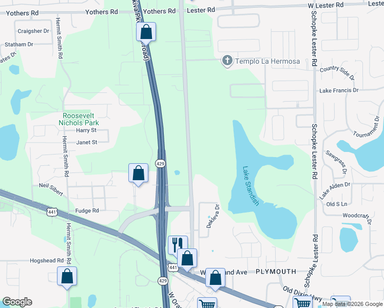 map of restaurants, bars, coffee shops, grocery stores, and more near 1255-1277 Plymouth Sorrento Road in Apopka