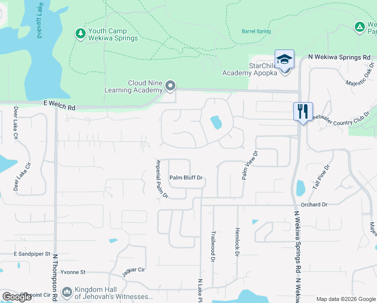 map of restaurants, bars, coffee shops, grocery stores, and more near 1770 Sweetwater West Circle in Apopka