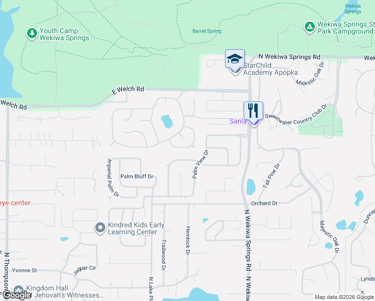 map of restaurants, bars, coffee shops, grocery stores, and more near 1365 Valley Pine Circle in Apopka