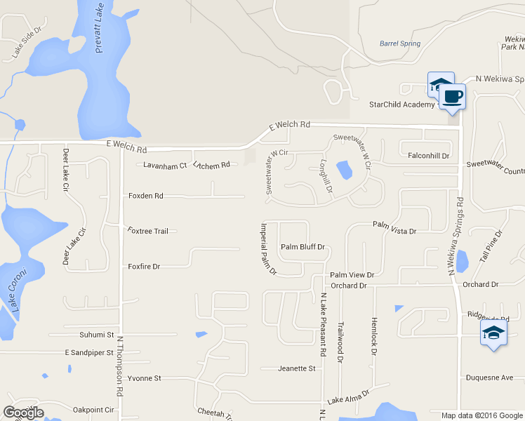 map of restaurants, bars, coffee shops, grocery stores, and more near 1301 Barnwood Pl in Apopka