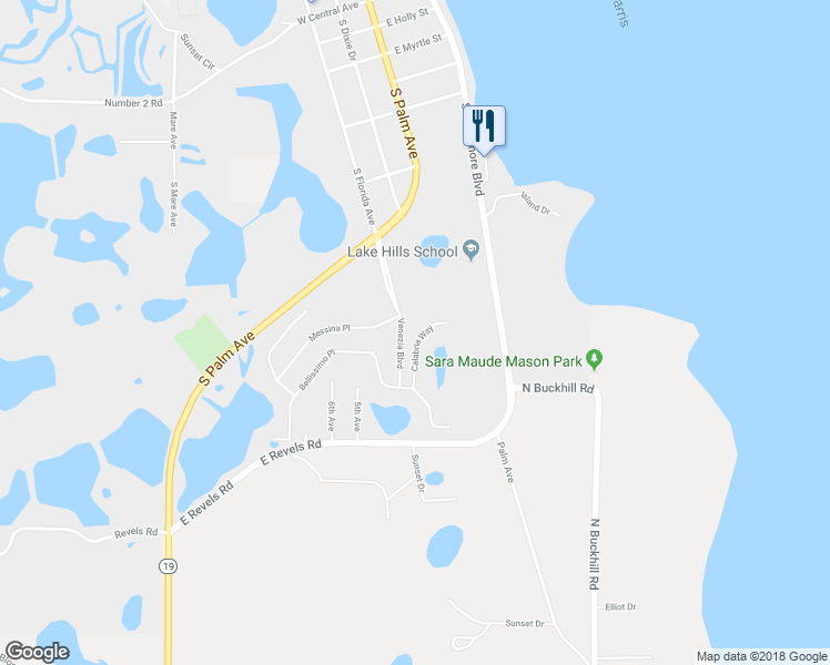 map of restaurants, bars, coffee shops, grocery stores, and more near 719 Calabria Way in Howey-in-the-Hills