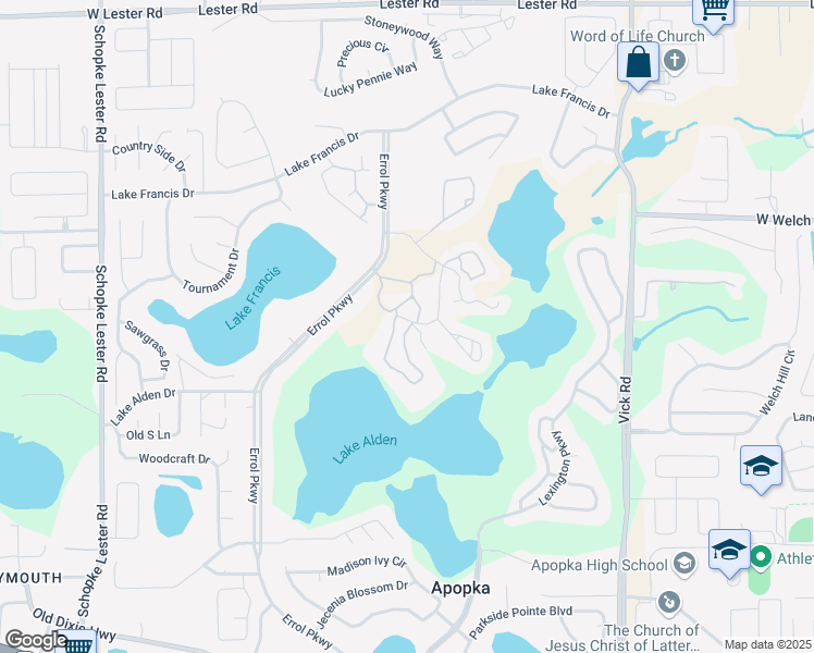 map of restaurants, bars, coffee shops, grocery stores, and more near 1309 Villa Lane in Apopka