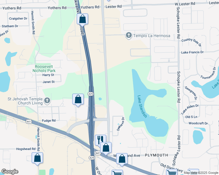 map of restaurants, bars, coffee shops, grocery stores, and more near 1277 Plymouth Sorrento Road in Apopka