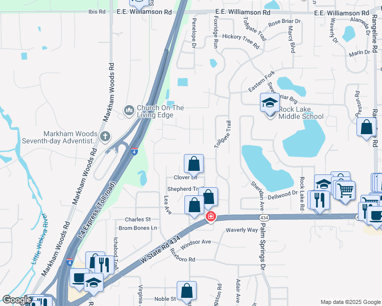 map of restaurants, bars, coffee shops, grocery stores, and more near 188 Tollgate Branch in Longwood